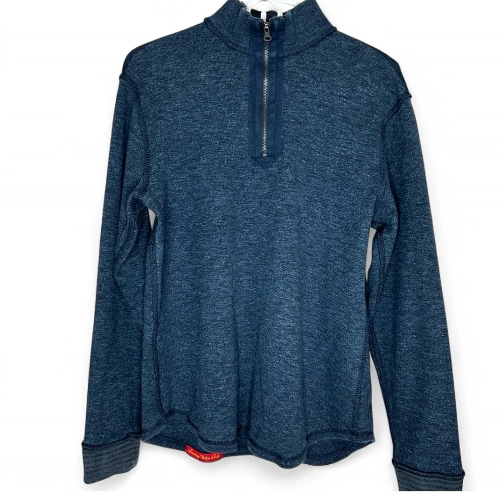 ROBERT GRAHAM Men's Blue 1/4 Zip-Up SweaterM, Long Sleeves High Neck